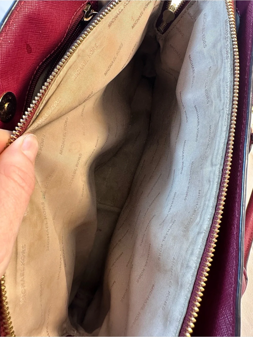 Michael Kors Savannah Satchel pink and mulberry color blocking
